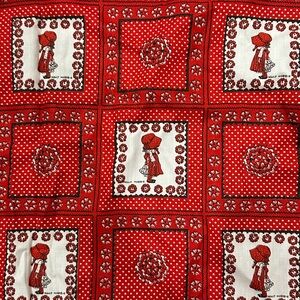 Vintage Holly Hobbie Red Calico Fabric 3+ Yards Patchwork Quilt Craft Cotton